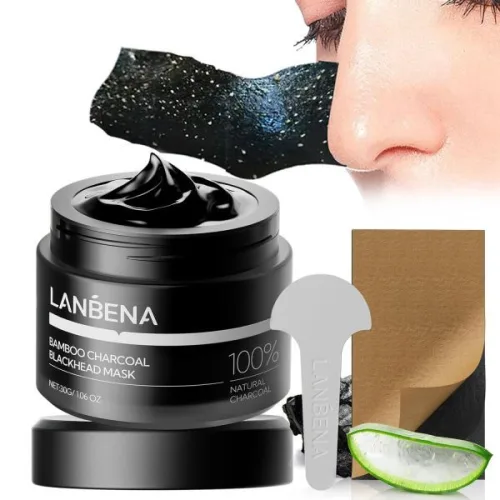 LANBENA 3.0 대나무 숯 블랙헤드 리무버 마스크, 코 모공 스트립, 60개 | 튼튼한 제거, 화이트헤드 오일 클렌저, 정화, 코/얼굴용 필 오프 30g/1.05온스