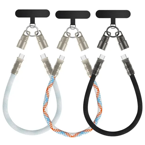 Essager 핸드폰 목걸이 스트랩 케이블 2 in 1 60W USB C타입 고속 충전 케이블 2개입, 2개, 블루, 0.3m