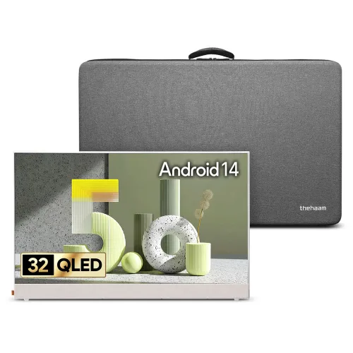 더함 FHD QLED 스마트 돌비 AI 구글5.0 포터블 무선 화이트 TV + 전용 하드케이스 세트, 81cm(32인치), NA321QLED Google5.0 PORTABLE 2025C WHITE, 스탠드형, 고객직접설치