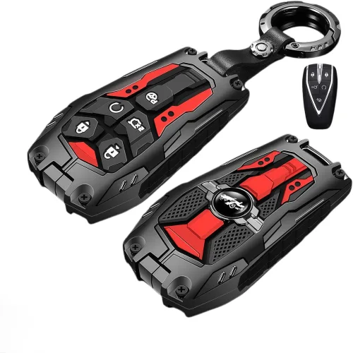 Rondrive 헤비듀티 키 폽 케이스 창안 CS35 CS55 CS75 Plus 호환 Eado UNI-T UNI-K 금속 및 실리콘 카 커버 Oushan Black|5-button