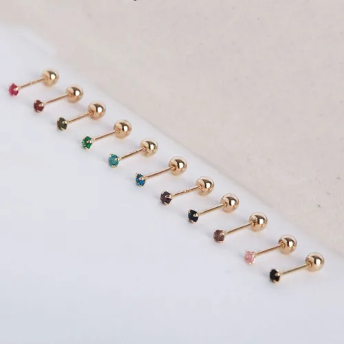 [14k Gold] 2mm 칼라 큐빅 프레스 피어싱 -6바/8바