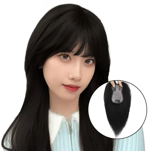 지비킹 여자 정수리 앞머리 가발 9*13 큰 사아즈 사람 두피 구현 인모100%, 1개, 자연블랙 30cm