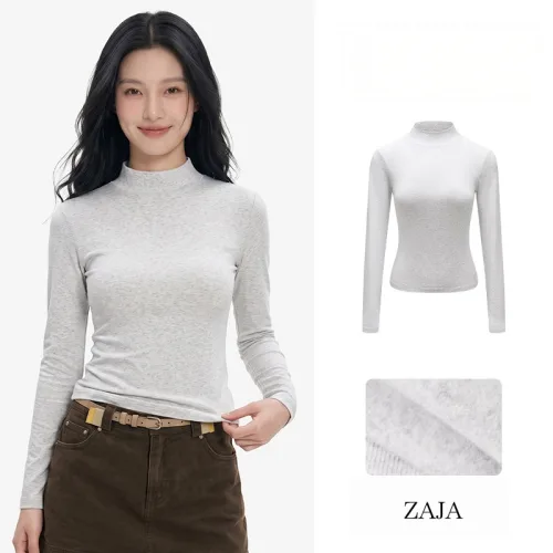 ZAJA 여성 반목 기모 긴팔티 슬림핏 이너 티셔츠