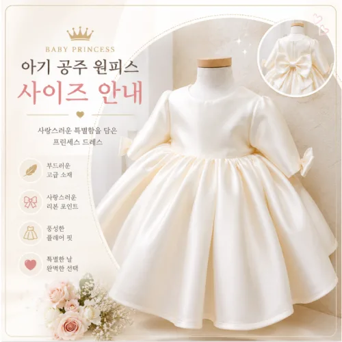 여아 아이보리 새틴 공주 드레스 리본 원피스 돌잔치 화동 생일 연주회 예복