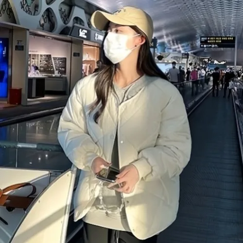 BUEHN 여성용 오버핏 두꺼운 볼륨감 노카라 빅사이즈 데일리 누빔 패딩점퍼 22300