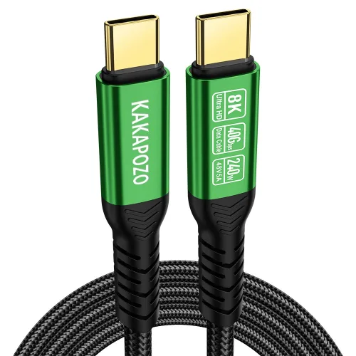 KAKAPOZO USB4.0 C to C 케이블 240W 40Gbps 초고속 충전 데이터 케이블 8K 영상 출력 지원, 블랙/그린, 1m