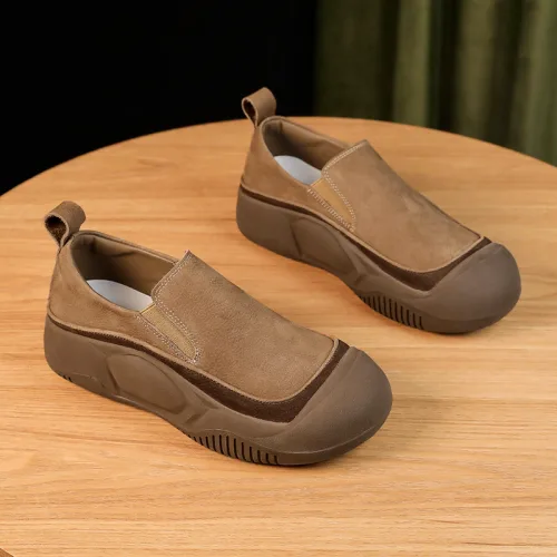 lacdi 쿠션 가죽 패치 로우컷 라운드토 통굽 엔틱 키높이 운동화 중년 엄마 패션 컴포트 캐주얼 쿨링 슬립온
