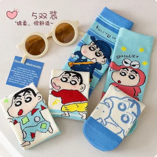 어린이 남자 어린이 양말 크레파스 짱구 봄여름 만화 얇은 아기 그물코 짧은 통 통기 중 대동 면양말