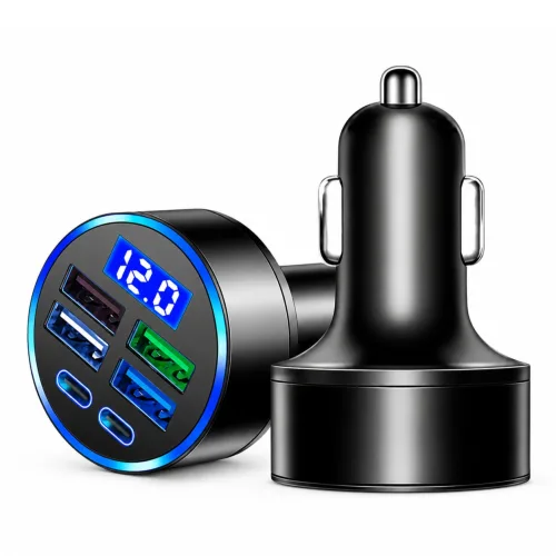 6in1 다중 포트 차량용 초고속 충전기 USB 멀티 어댑터 휴대폰 공용 카차저, 블랙, 12-24v