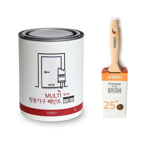 노루페인트 수성 방문가구 페인트 1L 붓 2.5인치 세트, 1L, 화이트