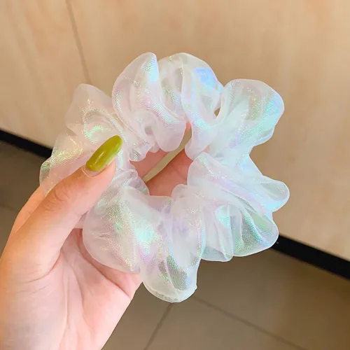 1/2구성 오로라 헤어 스크런치 새틴 쉬폰 곱창밴드 오간자 곱창끈 홀로그램 곱창 머리끈