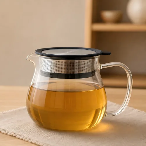 Solunasuwa 내열유리 티포트 스테인거름망뚜껑 직화가능 냉장고가능, 1개, 450ml, 투명