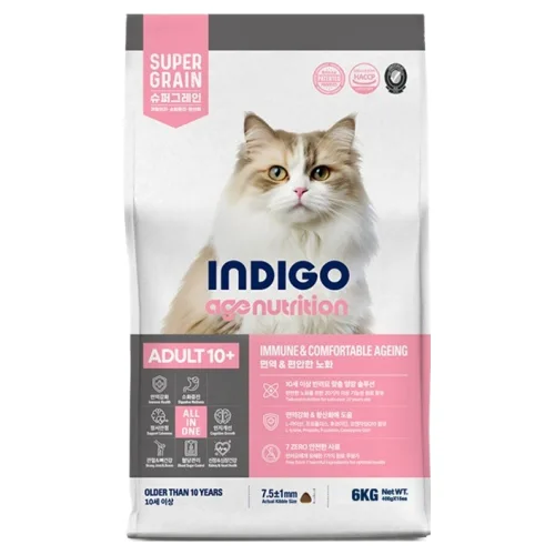 인디고 어덜트 10 플러스 에이지뉴트리션 포 캣 건식사료, 가수분해 연어, 6kg, 1개