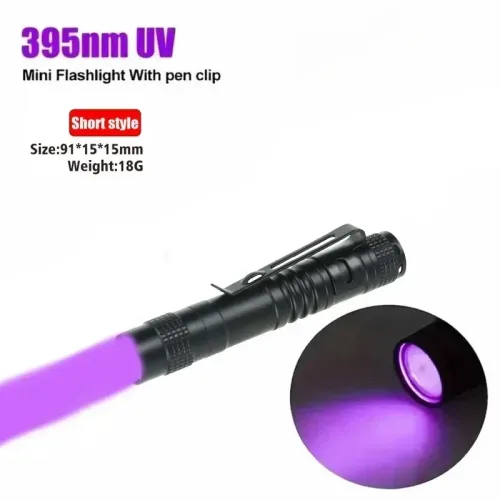 UV 손전등 395nm 자외선 토치 펜 클립 포함 휴대용 AAA 배터리 사용 보라색 빛 애완 동물 소변 전갈 탐지기