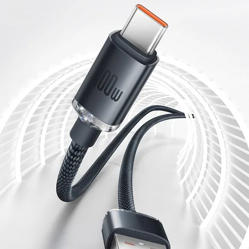BASEUS 베이스어스 정품 최고급라인 크리스탈 샤인 시리즈 C-type 100W 초고속 충전 케이블, 1개, 2m, 블랙