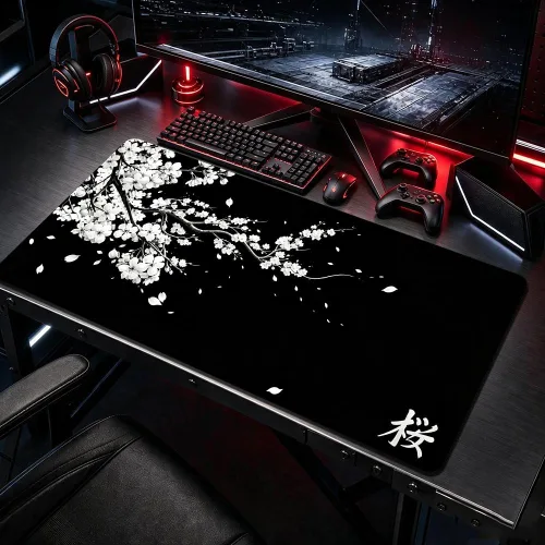 벚꽃 대형 마우스패드 900x400x3mm 고무 논슬립 게이밍 마우스 롱패드