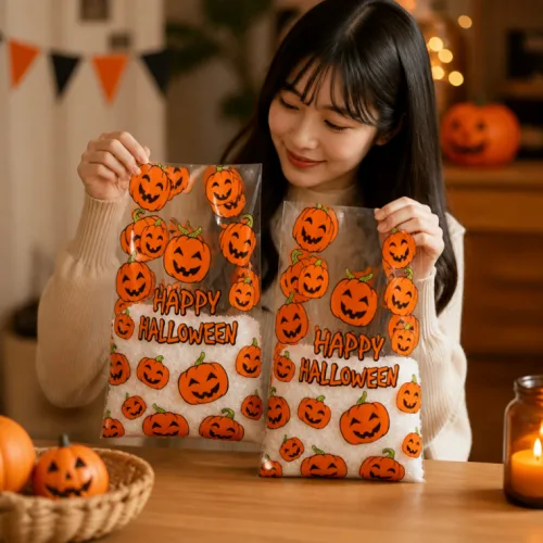 할로윈 호박 손잡이 간식포장 비닐봉투 구디백 사탕포장 선물포장지 어린이집 유치원 답례품