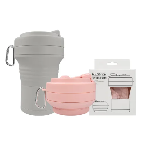 디노보 1+1 빨대 접이식 휴대용 실리콘텀블러 550ml