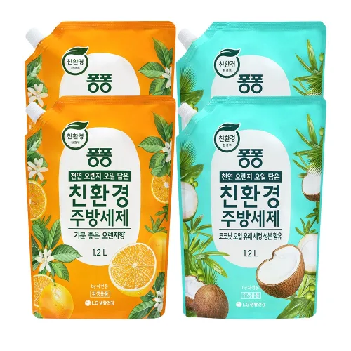 퐁퐁 친환경 주방세제 리필 1.2L 2종 세트 (오렌지 2개 + 코코넛 2개), 1개