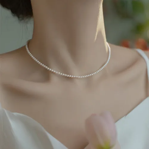 DODLXL 2mm 미니 진주 s925실버 순은 밥풀 좁쌀 작은 담수 진주 목걸이