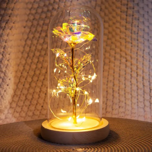 유리돔 LED 장미꽃 무드등 기념일선물, 실버