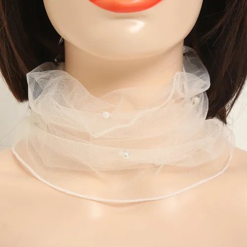 메쉬 진주 쉬폰 펄 스카프 / 넥워머 목커버 목주름카바 얇은 레이스 선스크린 헤어밴드