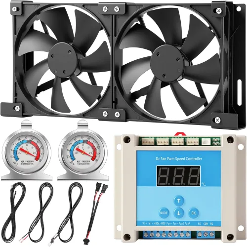 12V RV 냉장고 통풍 냉각 팬 키트 미국 사이드 벤트용 5.5인치140mm 맞춤형 마운트 수동자동 모드가 있는 고급 원격 조절기 및 온도계 2개 포함