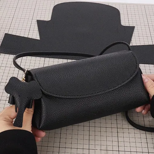 가죽공예 DIY 가죽가방 만들기 패키지 미니크로스백 만들기 키트, 블랙, 1개