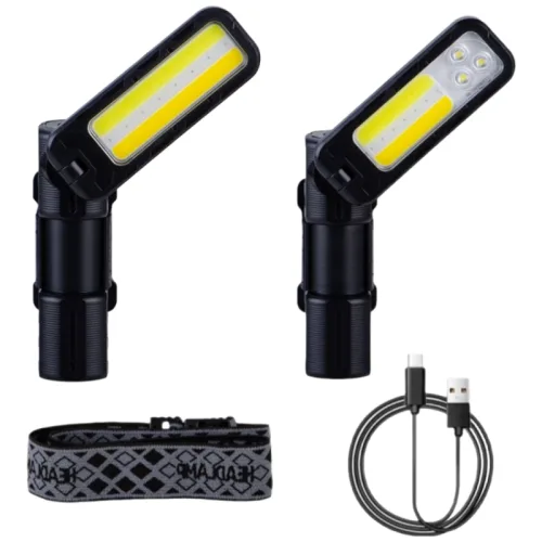 JG-S001 LED COB 충전식 손전등 후레쉬 랜턴 다기능 작업등 1+1, 1세트, 블랙