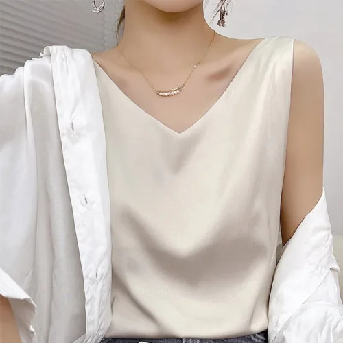 와우MD 여름 실키 브이넥 백 스트랩 민소매 이너 나시 블라우스