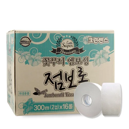 크린센스 슈퍼 꽃무늬 엠보싱 점보롤 300m(2겹)x16롤, 1개, 16롤