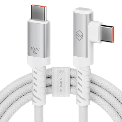 신지모루 단선 방지 C타입-C타입 L자형 앵글 우븐 패브릭 100W PD 초고속 충전 케이블, 화이트, 1개, 2m