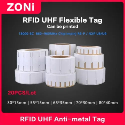 RFID UHF 태그 유연 금속 방지 스티커 180006C 860960MHz NXP U8 칩 전자 스마트 라벨 20개