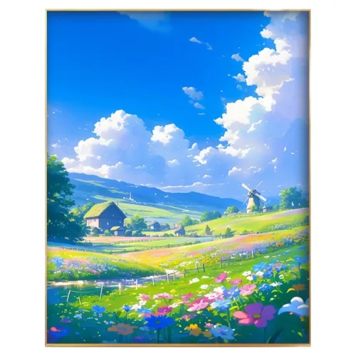 썬문 캔버스형 페인팅 풍경 유화그림 그리기, 풍경 3, 1개