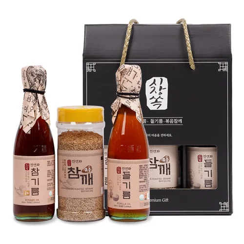 시장쏙 전연화 참기름 골드 + 전연화 들기름 + 전연화 볶음참깨 선물세트 1호