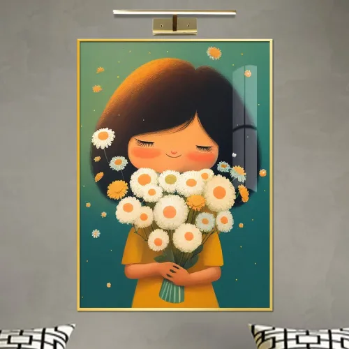 여인 그림 꽃을 든 소녀 여자 인물화 북유럽 카페 거실 액자, [6] 하얀 꽃다발을 든 단발머리소녀