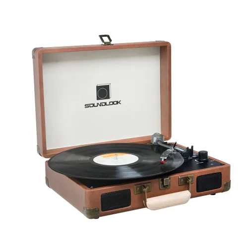 사운드룩 블루투스 가방형 LP 턴테이블, SLT-100BT, 브라운