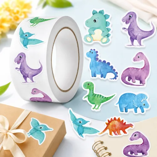 빌리즈빈 공룡 칭찬 보상 다꾸 데코스티커 롤 500PCS 스티커 A015, 1세트, 혼합