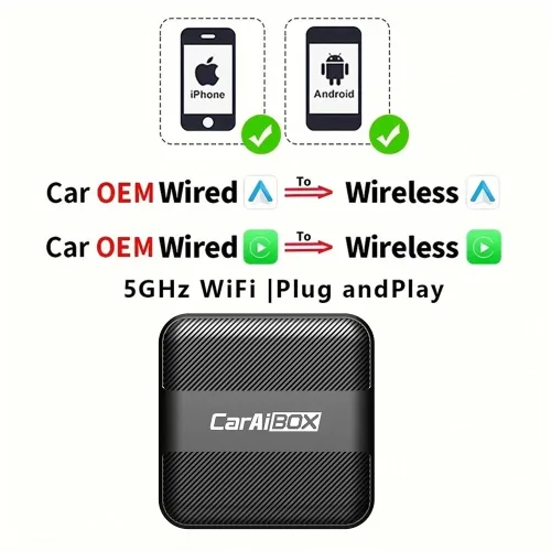 CarAIBOX 무선 카플레이 동글, 무선 안드로이드 자동 박스, 유선 카플레이 자동차 라디오용, 2 인