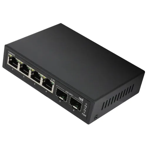 넥시 6포트 스위칭허브 초고속 2.5G 4포트 + 10G 광 2포트 SFP 스위치 인터넷 분배기 광허브, 1개, NX-S25G1206F-N