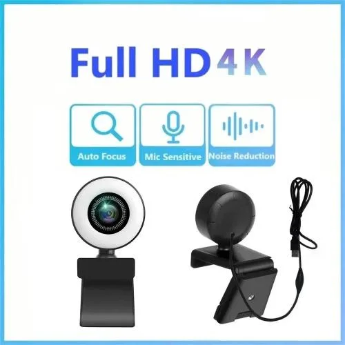 PC 웹 화상 카메라 웹캠 화상캠 스트리밍 방송용 수업용 캠 조명 제어 풀 HD 8MP 노트북 자동 유연한 라이브 마이크 4K, 1080P