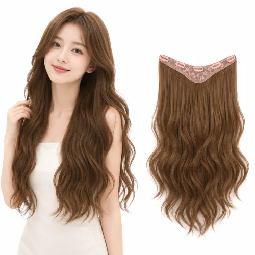 여성 인모 U형 프렌치 웨이브 레이어드 붙임머리 60cm, 1개, 라이트 브라운