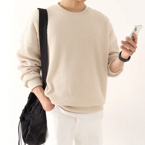 지지블랙 로먼 오버핏 골지 라운드 니트 맨투맨 빅사이즈