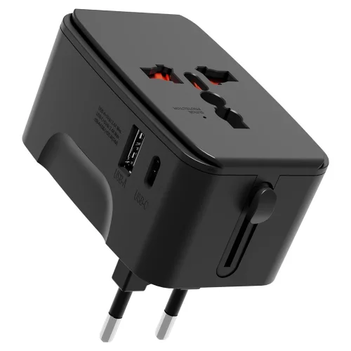 누아트 해외 여행용 멀티 어댑터 2포트 C타입 + USB 포트 블랙, 1개