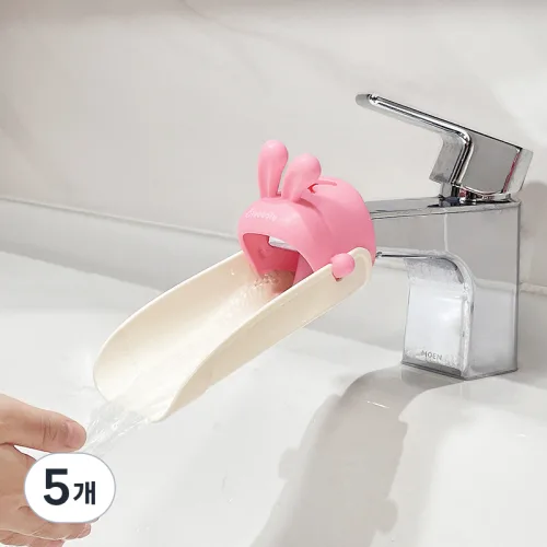모모메종 실리콘 캐릭터 수도꼭지 연장기 토끼 귀 핑크, 혼합색상, 5개