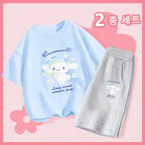 GOYES 산리오 귀여운 심플 티셔츠 반팔티 라운드넥 캐릭터 반팔 반바지 시나모롤 여름반팔