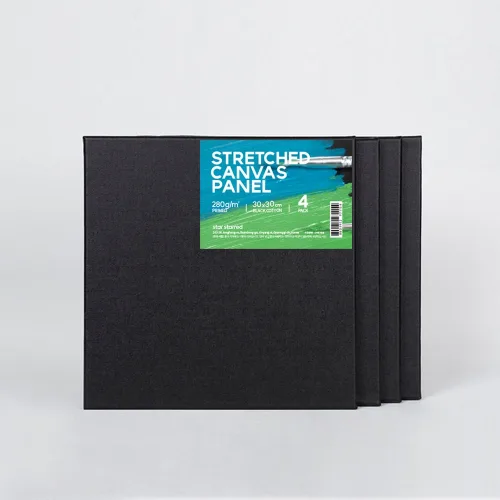 starstarred 캔버스 블랙 Cotton 정사각형 (Gesso Primed) 밸류팩, 4개, 3호