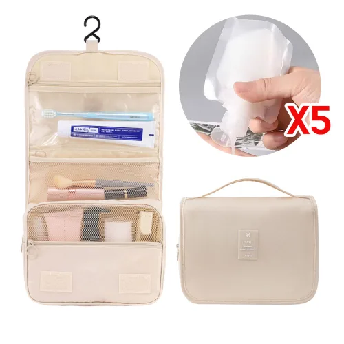 살림공작소 여행용 워시백 세면도구 화장품 멀티파우치 + 소분용기 50ml 5p세트