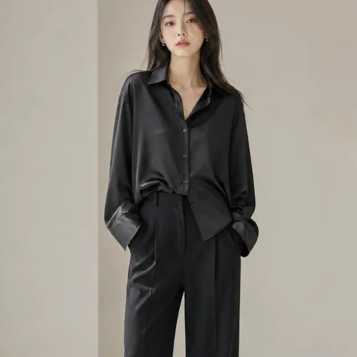 구디프 여성용 차르르 긴팔 오피스룩 새틴 셔츠 블라우스