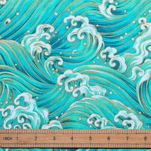 일본풍 코튼 원단 스카이 블루 파도 패턴 100x150cm 의류 액세서리